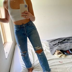 High waisted ripped flare jeans